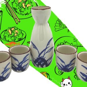 SET SAKE BLANCO Y HOJA AZUL 5PCS A02360