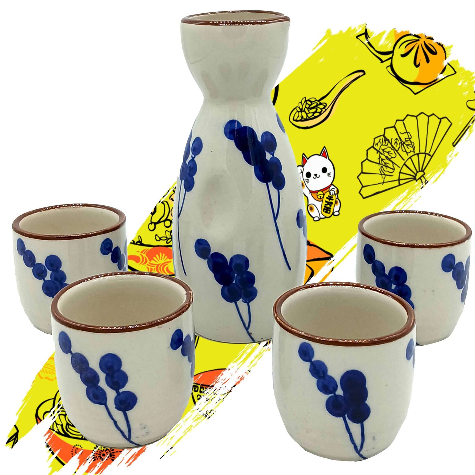 SET SAKE BLANCO Y RAMAS AZUL 5PCS A02361