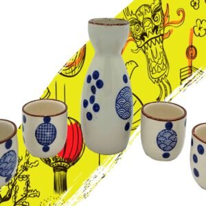SET SAKE BLANCO CIRCULO AZUL 5PCS A02362