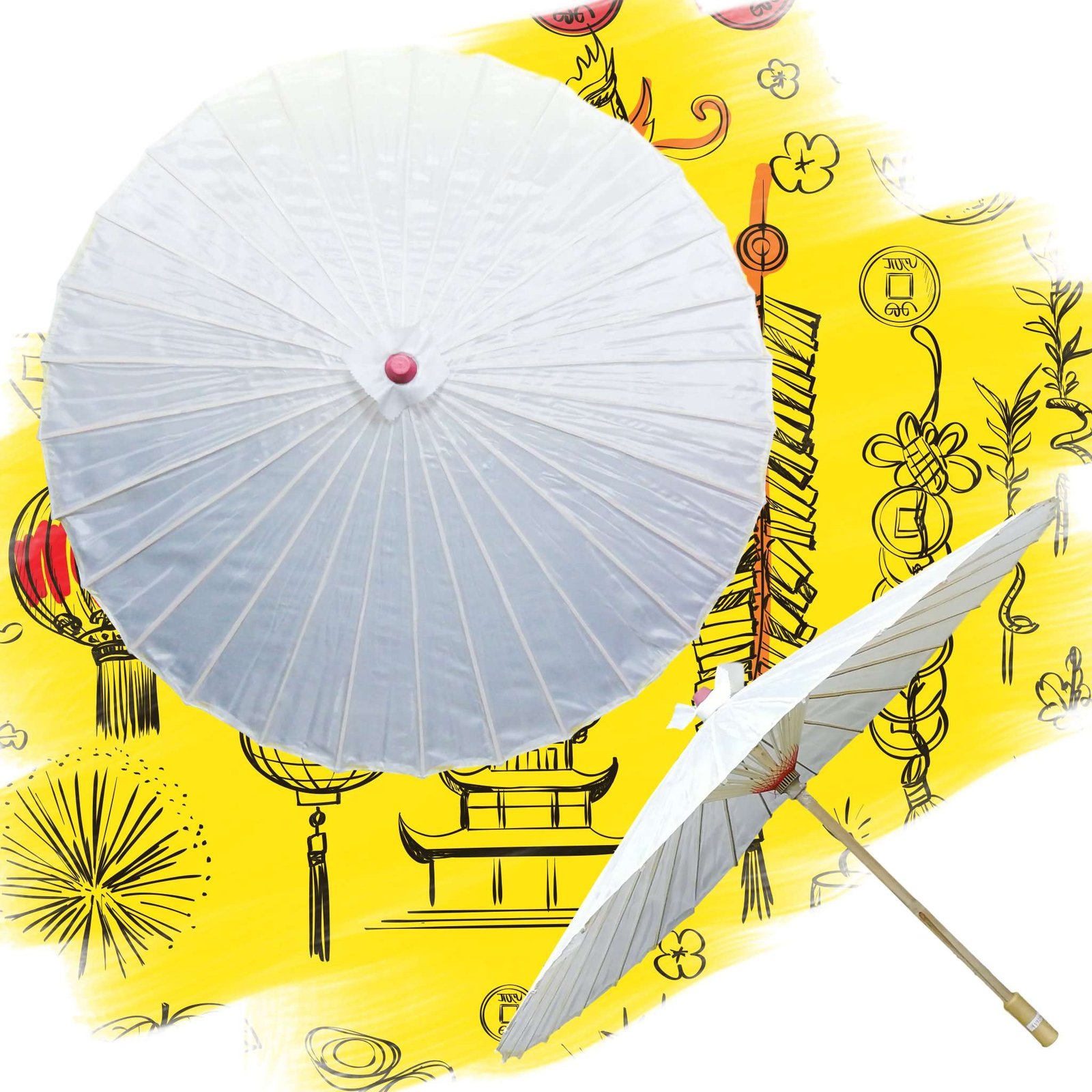 SOMBRILLA DE TELA BLANCA 56CM DIAM A02085