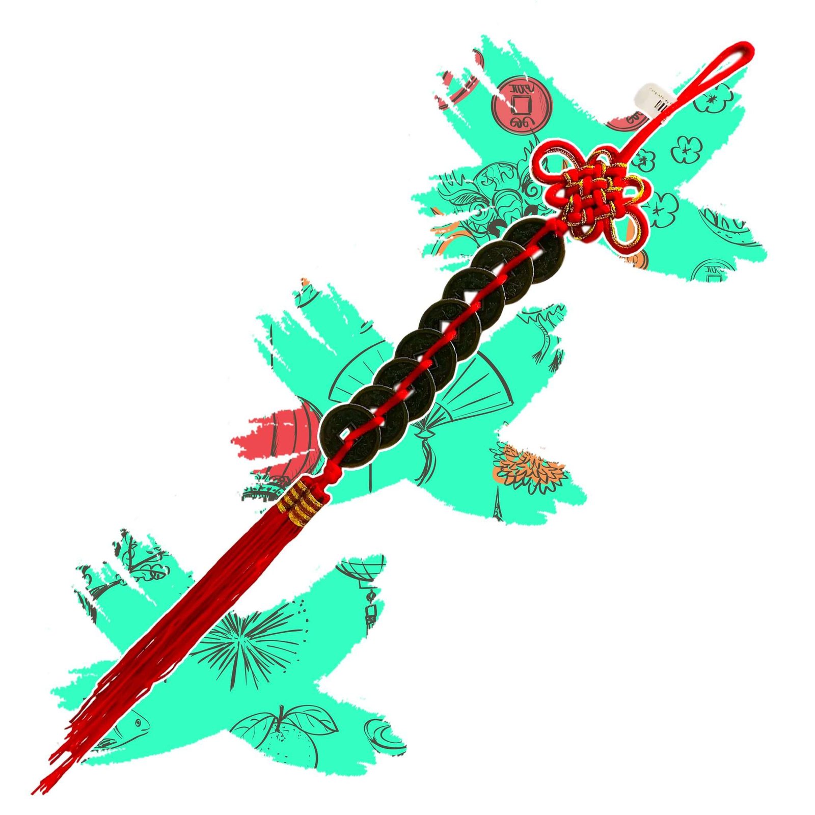 ADORNO COLGANTE FENG SHUI (8 MONEDAS) A5 A00595